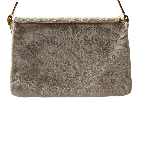 Vintage 1950s Handmade Beaded Bag White Floral Gold Hardware Bridal Wedding EUC - Picture 11 of 16
